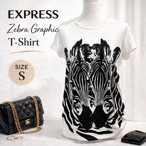 Express Zebra Graphic Top Small Black White Statement Blouse Career Chic